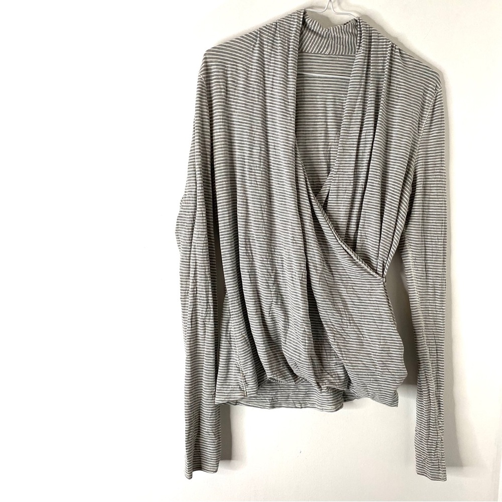 lululemon Stripe Long Sleeve Grey White Wrap Top